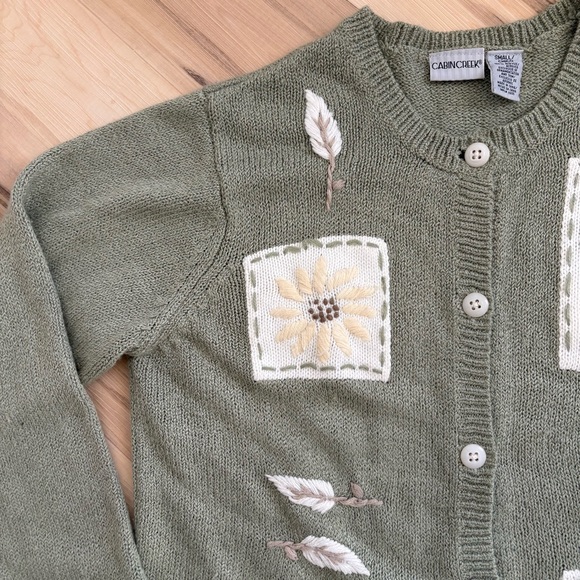 Vintage Spring floral embroidered cardigan leaves Cottagecore Fairycore Small - Picture 3 of 9